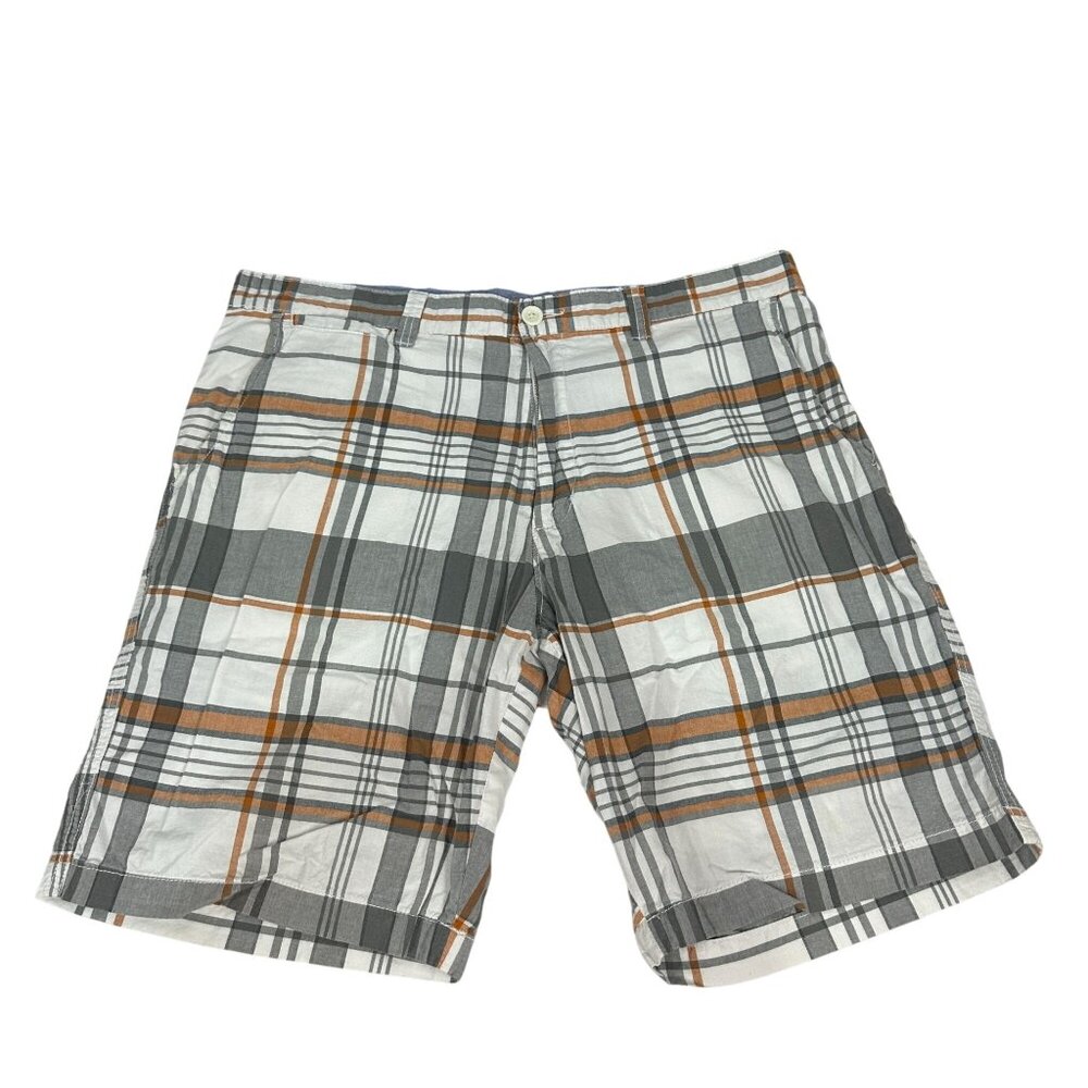Club Room Mens Plaid Cotton Shorts Waist 36 Gray & Orange